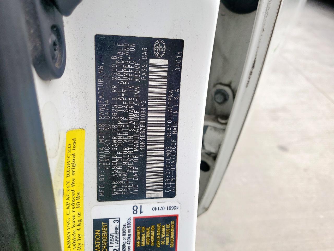 2014 Toyota Avalon Base VIN: 4T1BK1EB7EU109442 Lot: 81593625