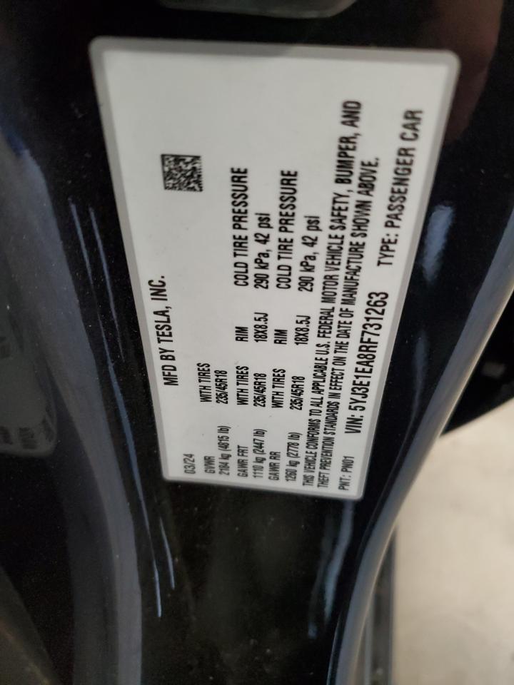 2024 Tesla Model 3 VIN: 5YJ3E1EA8RF731263 Lot: 71484615