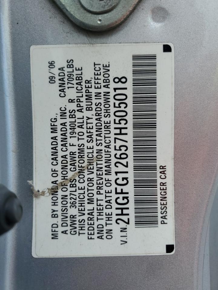 2007 Honda Civic Lx VIN: 2HGFG12657H505018 Lot: 80619365