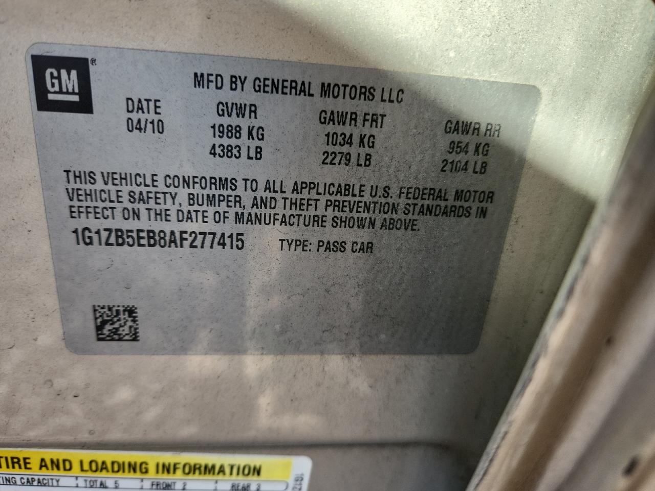 2010 Chevrolet Malibu Ls VIN: 1G1ZB5EB8AF277415 Lot: 84627195