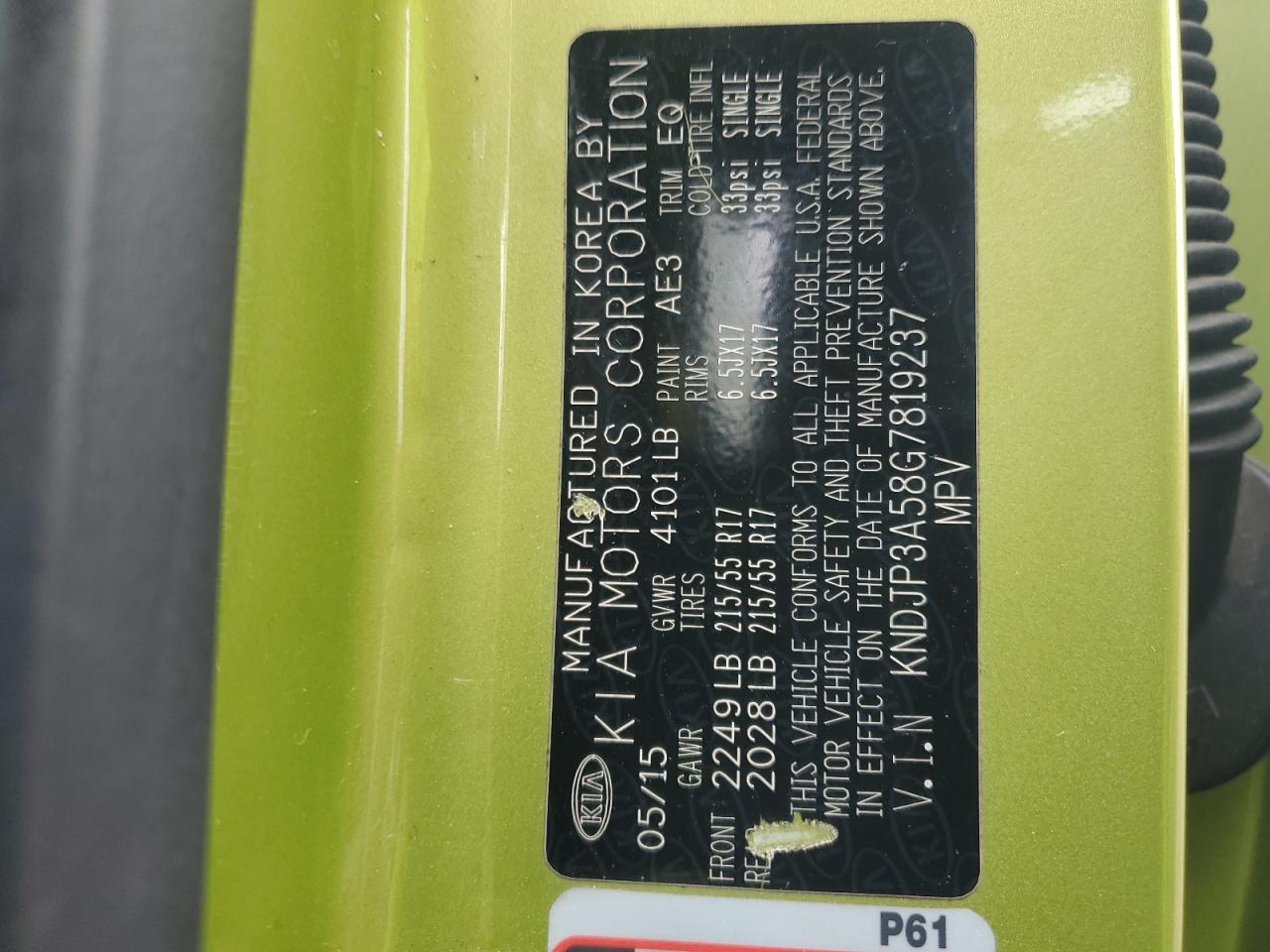 2016 Kia Soul + VIN: KNDJP3A58G7819237 Lot: 71857515