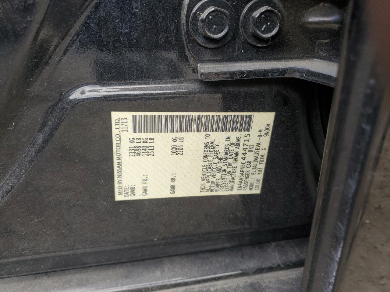 2014 Nissan Maxima S VIN: 1N4AA5AP4EC444715 Lot: 84742285