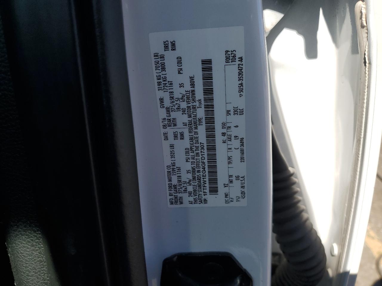 2016 Ford F150 Supercrew VIN: 1FTFW1EG4GFD17307 Lot: 84176675