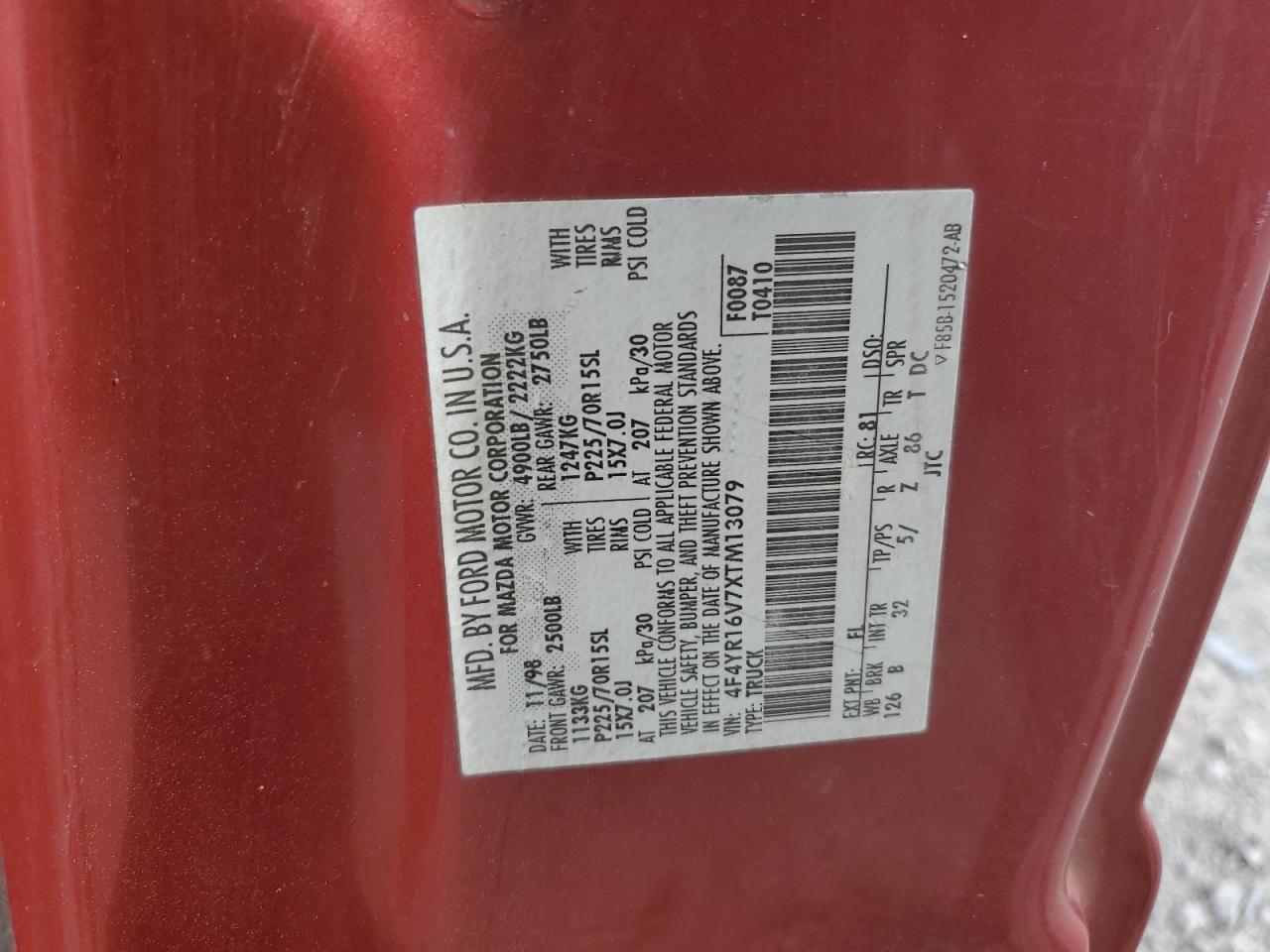 1999 Mazda B3000 Cab Plus VIN: 4F4YR16V7XTM13079 Lot: 81015925