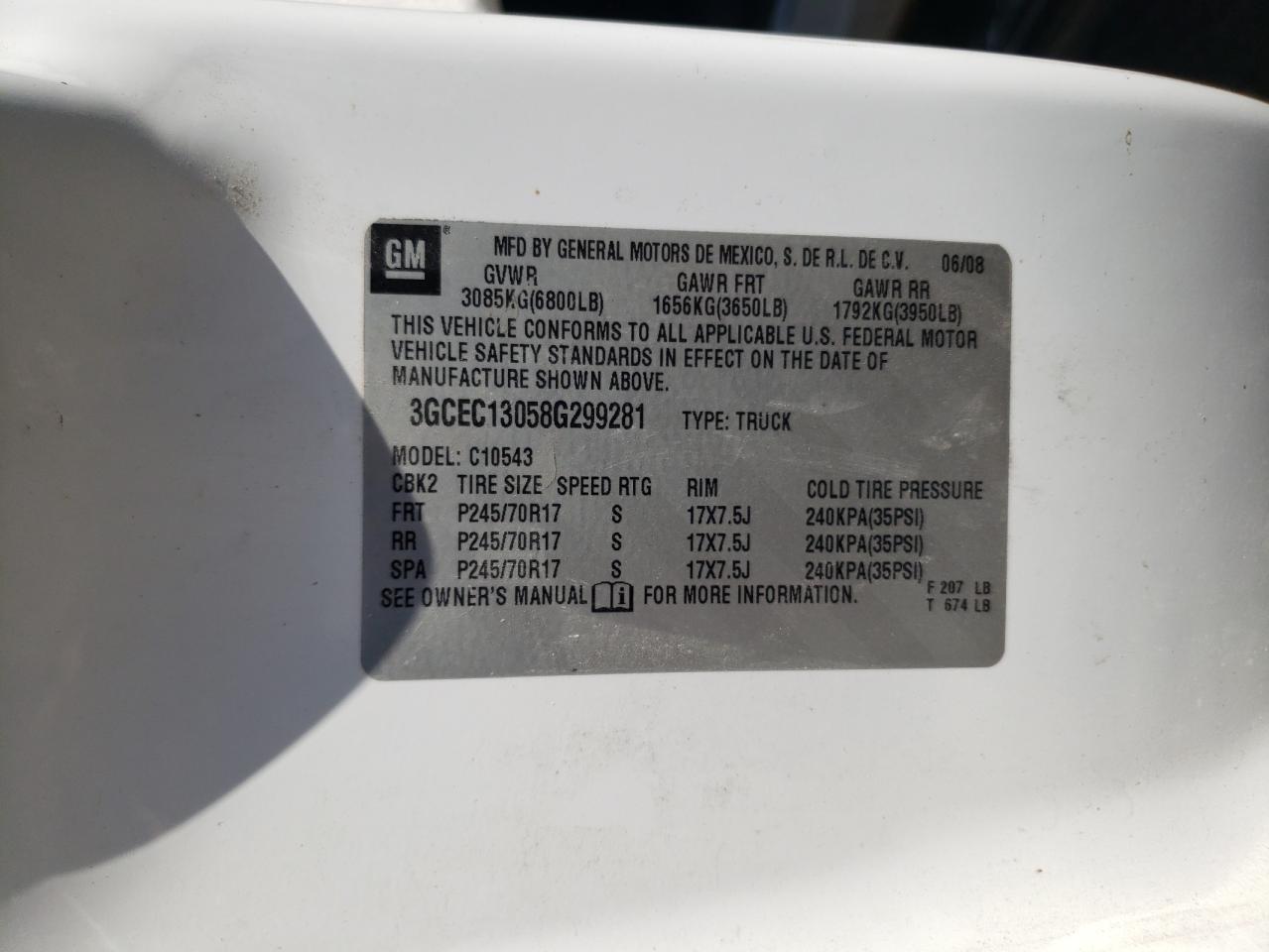 2008 Chevrolet Silverado C1500 VIN: 3GCEC13058G299281 Lot: 80553895