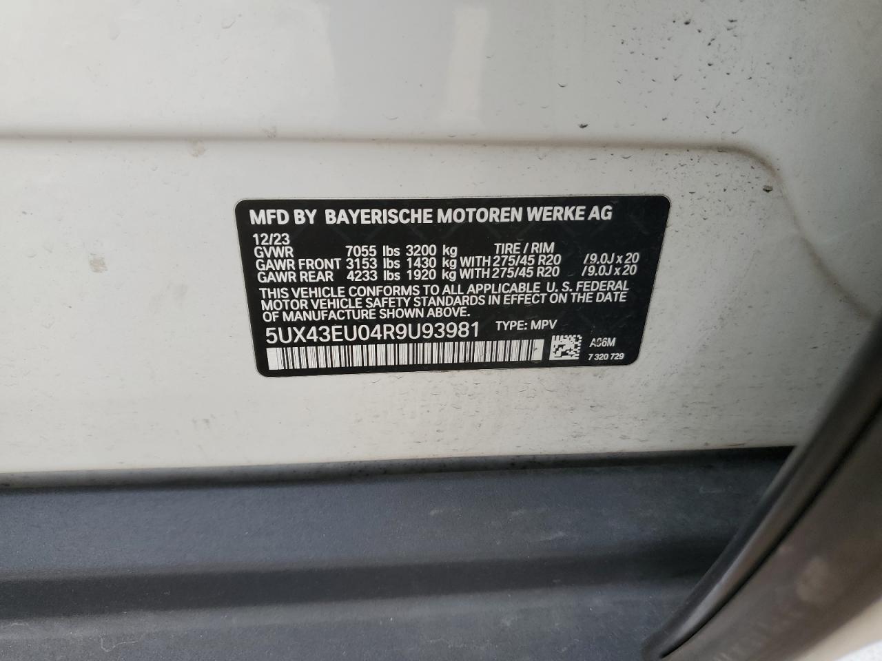 2024 BMW X5 xDrive50E VIN: 5UX43EU04R9U93981 Lot: 80902245