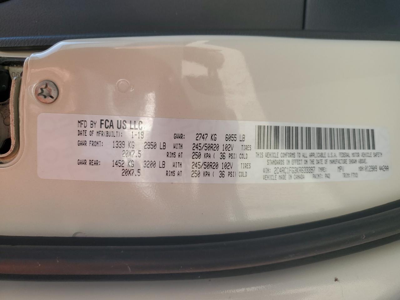 2019 Chrysler Pacifica Touring Plus VIN: 2C4RC1FG3KR633397 Lot: 72072295