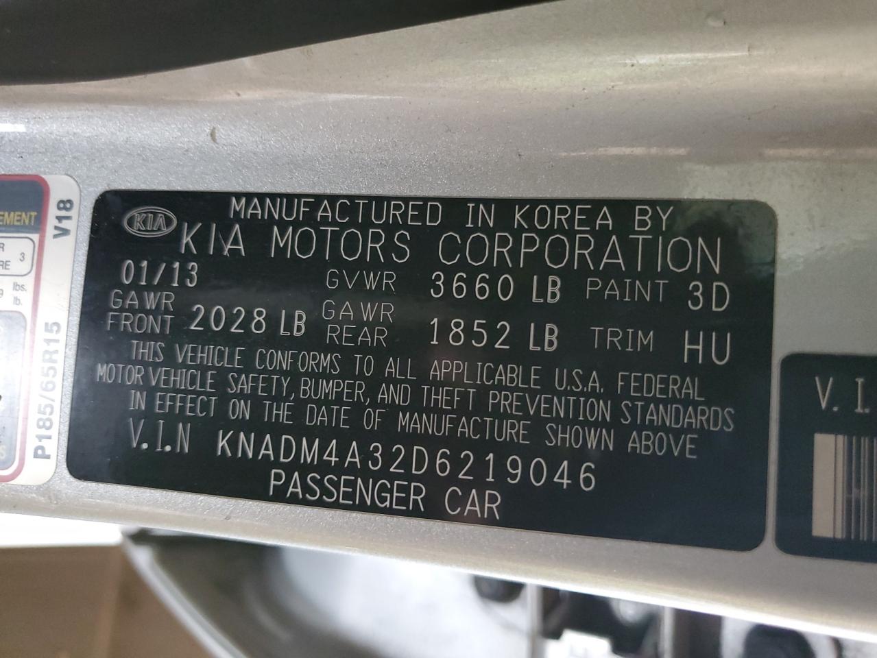 2013 Kia Rio Lx VIN: KNADM4A32D6219046 Lot: 81804205