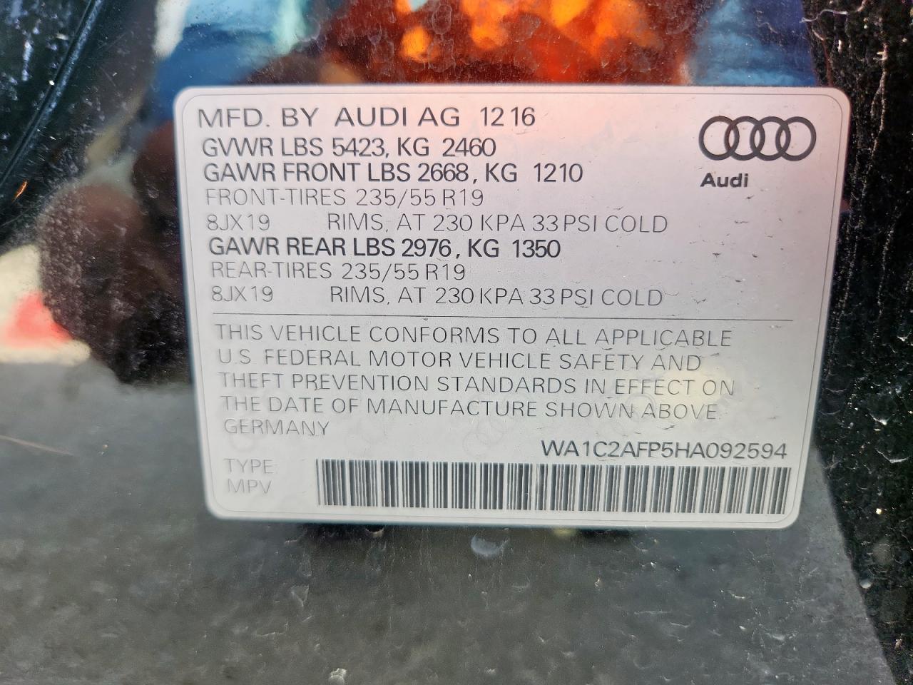 2017 Audi Q5 Premium VIN: WA1C2AFP5HA092594 Lot: 80646895