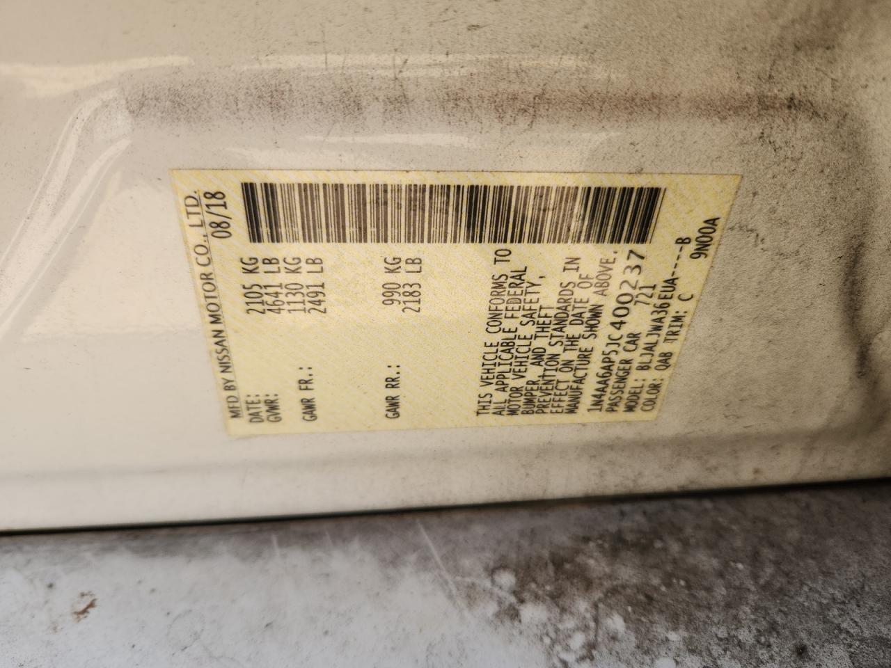 2018 Nissan Maxima 3.5S VIN: 1N4AA6AP5JC400237 Lot: 80136485