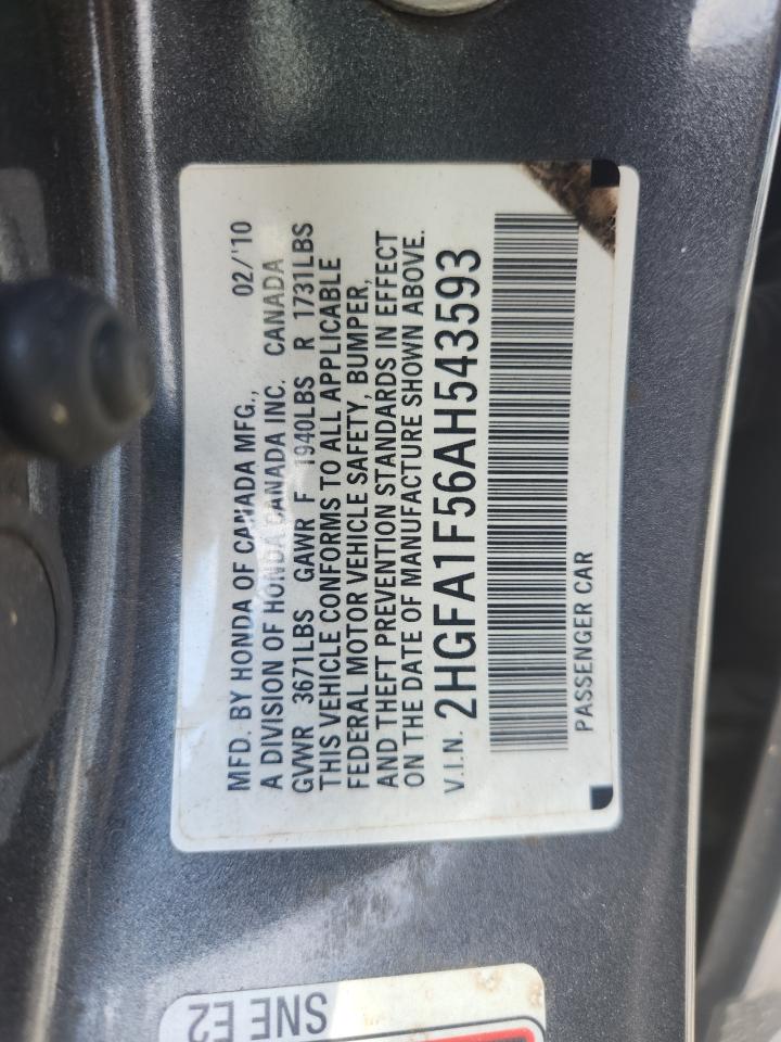 2010 Honda Civic Lx VIN: 2HGFA1F56AH543593 Lot: 71106685