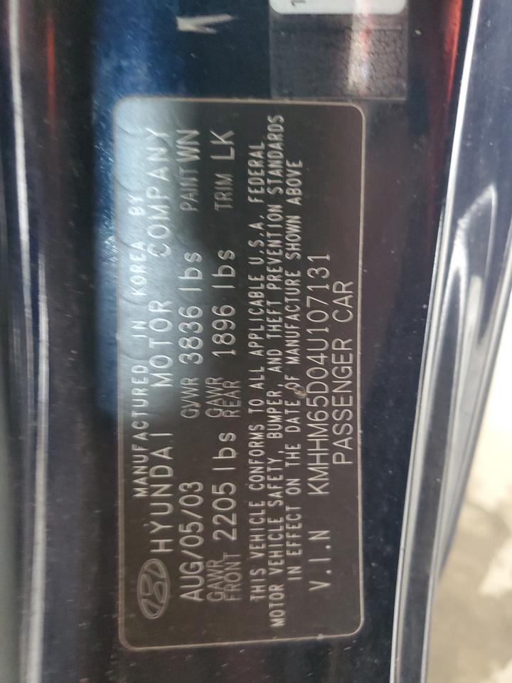 2004 Hyundai Tiburon VIN: KMHHM65D04U107131 Lot: 72101305