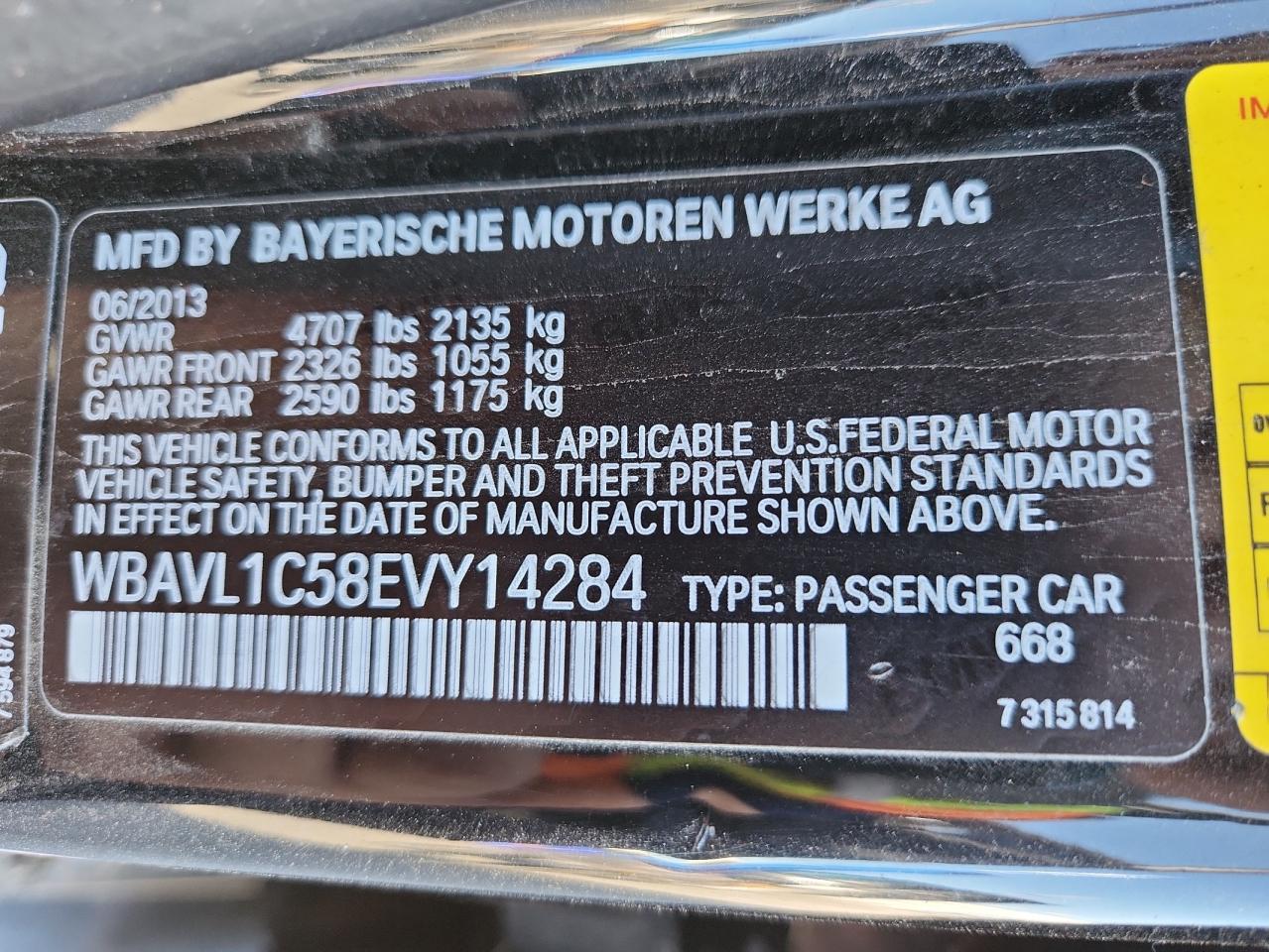 2014 BMW X1 xDrive28I VIN: WBAVL1C58EVY14284 Lot: 81432655