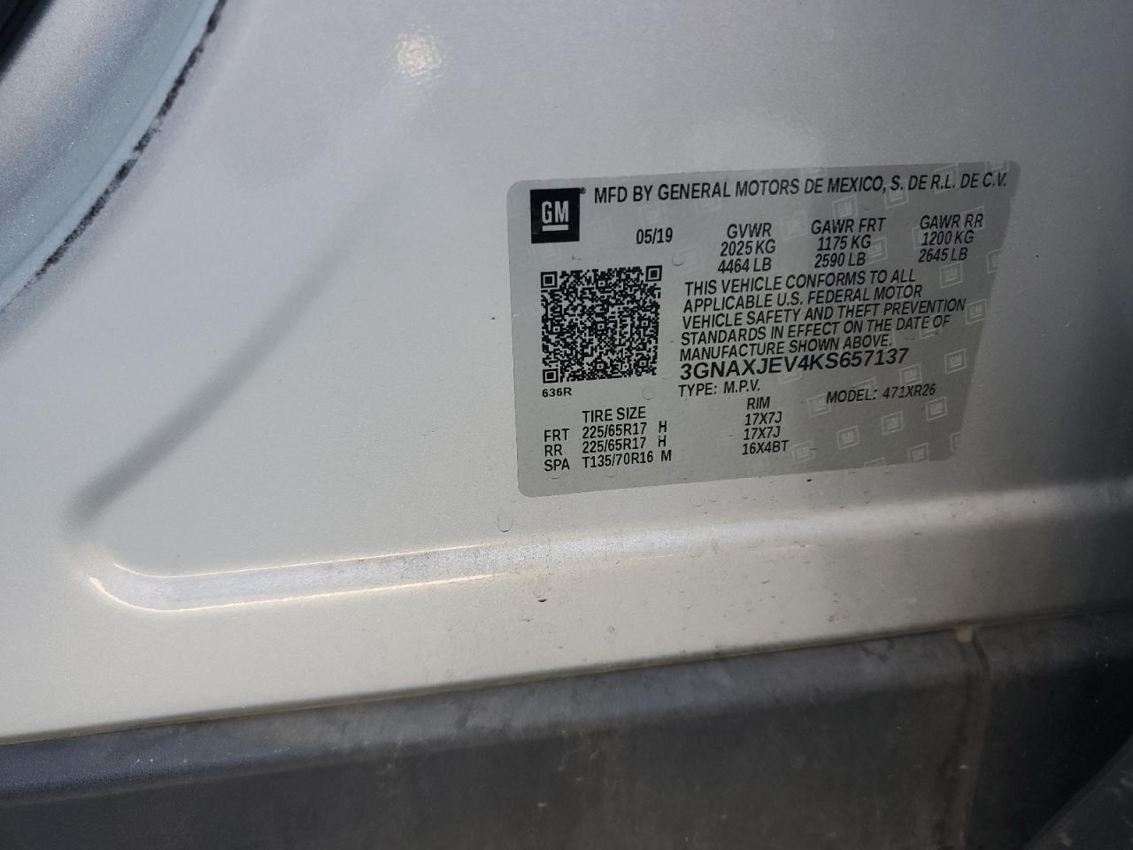 2019 Chevrolet Equinox Lt VIN: 3GNAXJEV4KS657137 Lot: 80658065