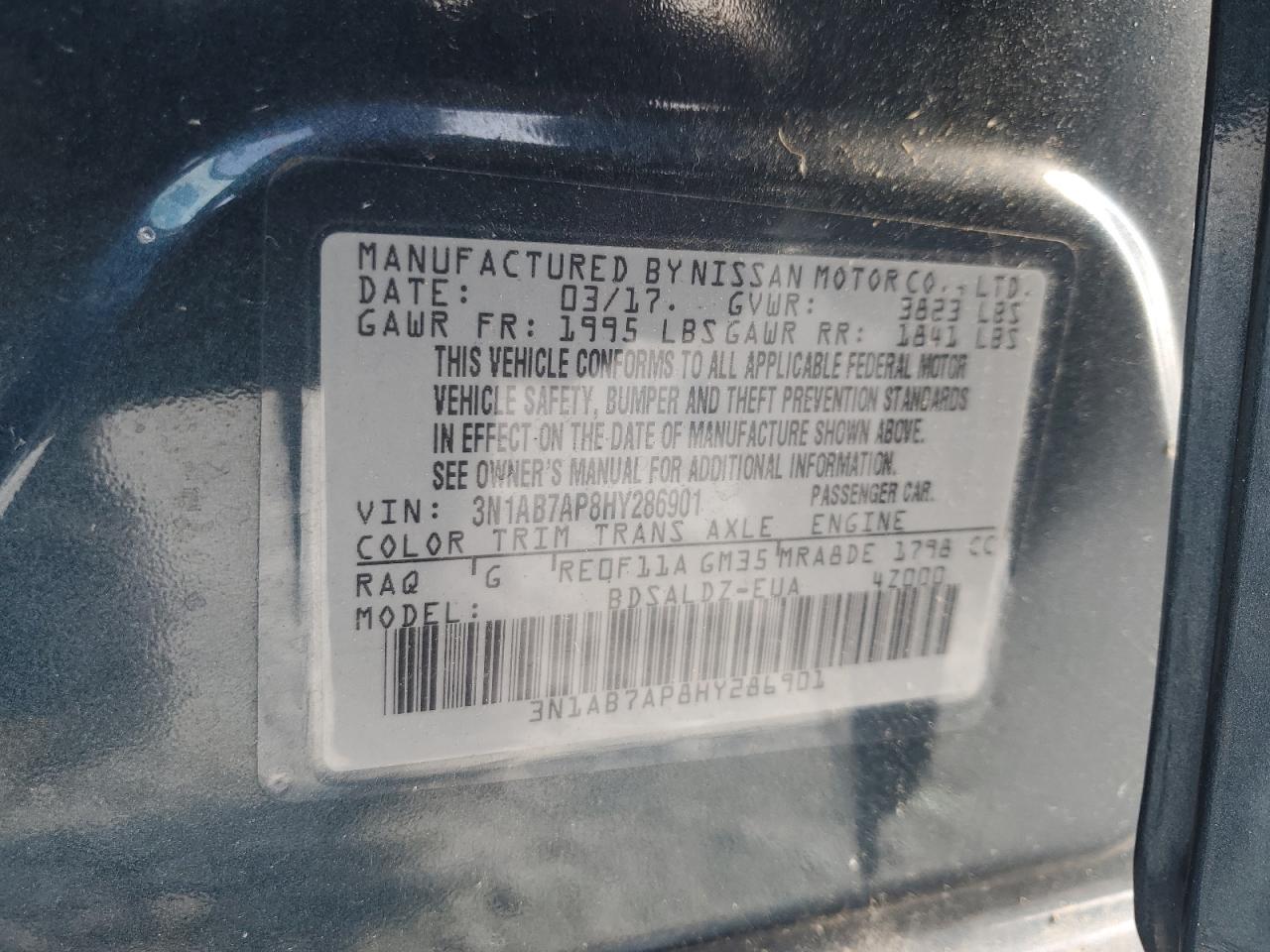 2017 Nissan Sentra S VIN: 3N1AB7AP8HY286901 Lot: 80362185