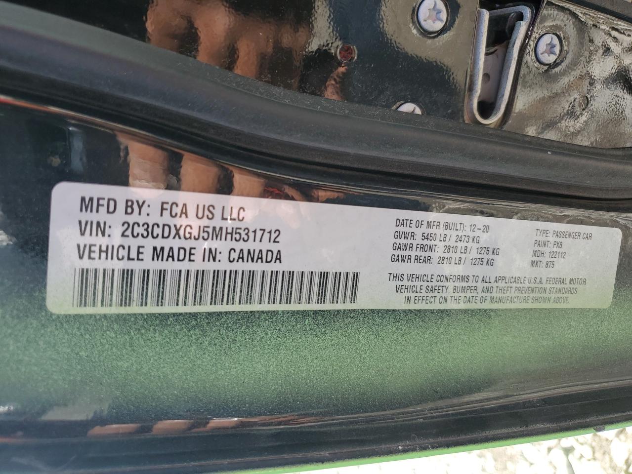 2021 Dodge Charger Scat Pack VIN: 2C3CDXGJ5MH531712 Lot: 71388405