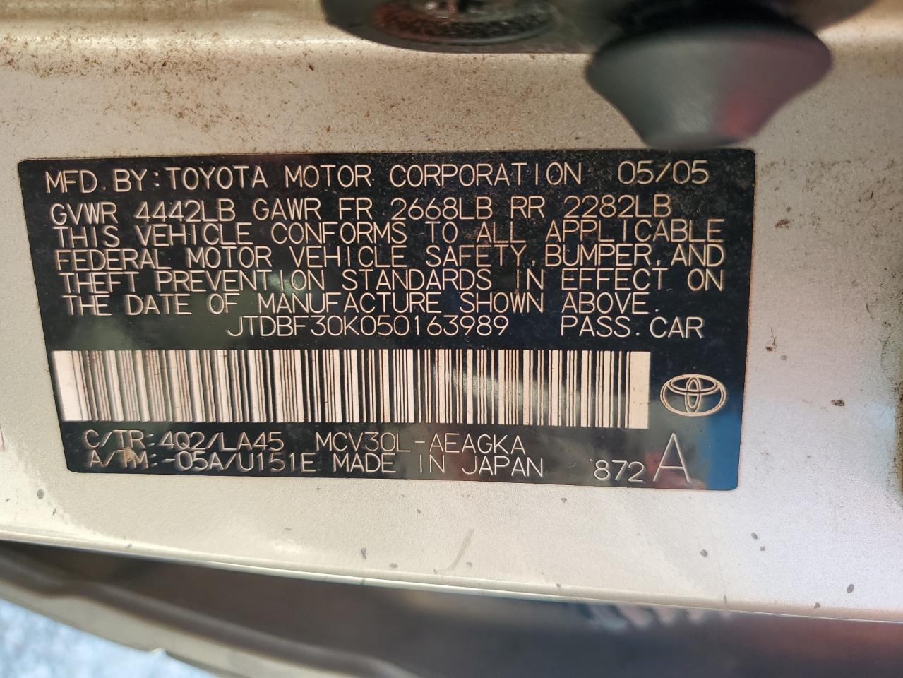 2005 Toyota Camry Le VIN: JTDBF30K050163989 Lot: 69534195