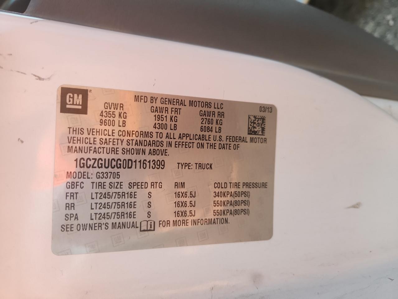 2013 Chevrolet Express G3500 VIN: 1GCZGUCG0D1161399 Lot: 86239045