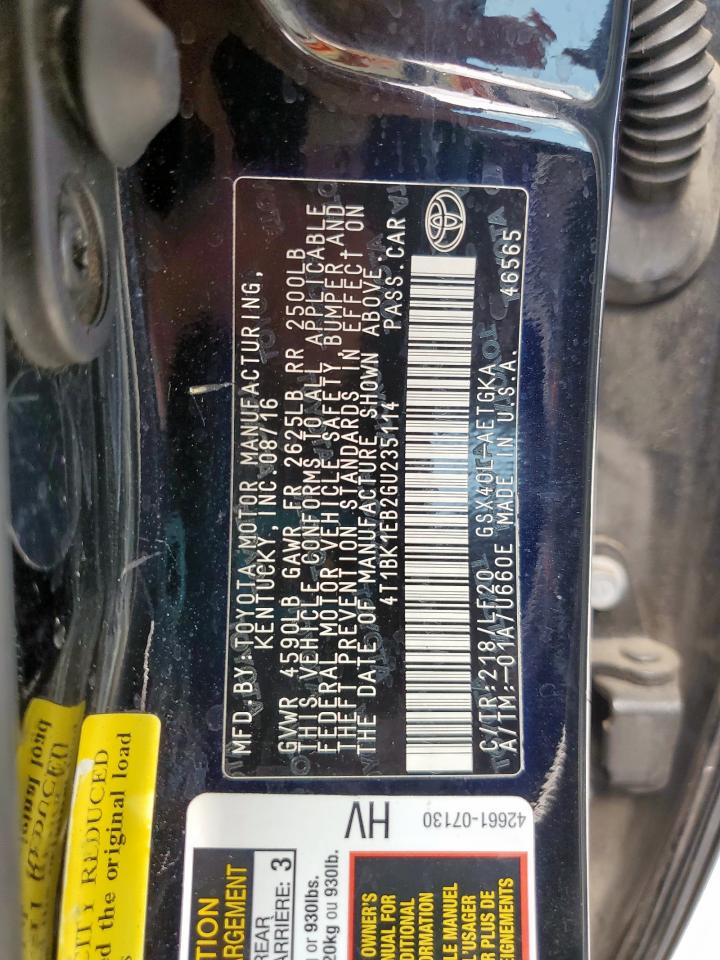 2016 Toyota Avalon Xle VIN: 4T1BK1EB2GU235114 Lot: 81976205