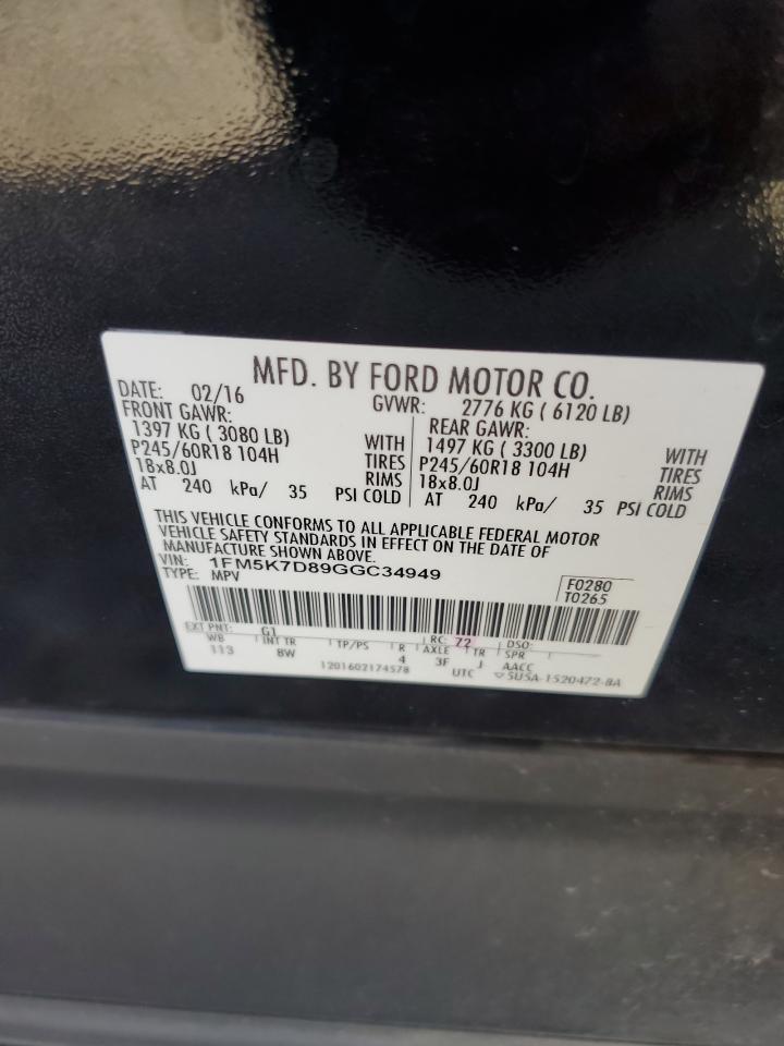 2016 Ford Explorer Xlt VIN: 1FM5K7D89GGC34949 Lot: 80330375