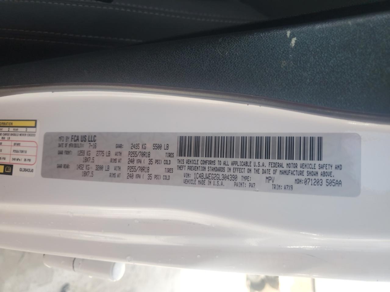 2016 Jeep Wrangler Unlimited Sahara VIN: 1C4BJWEG2GL304390 Lot: 72016345