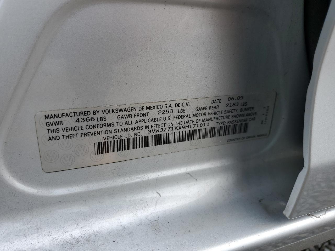 2009 Volkswagen Jetta S VIN: 3VWJZ71KX9M171011 Lot: 84414115