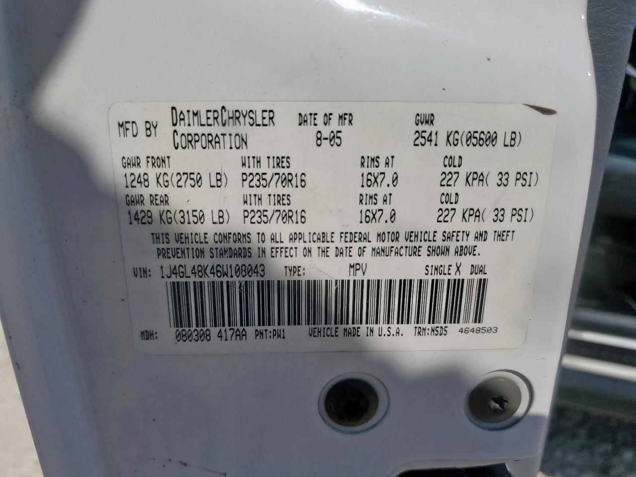 2006 Jeep Liberty Sport VIN: 1J4GL48K46W108043 Lot: 70523705