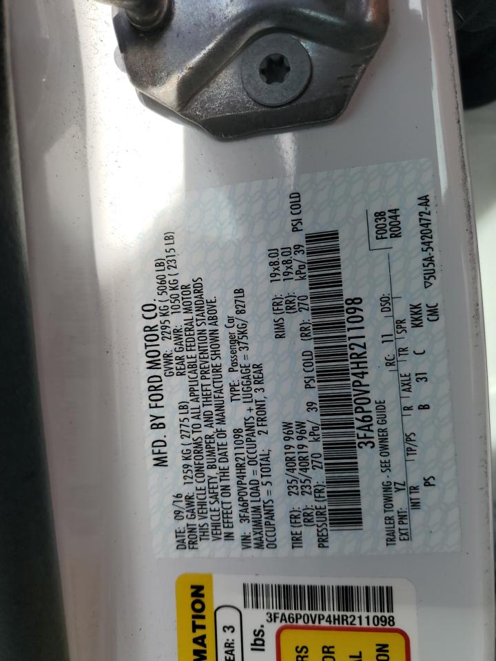 2017 Ford Fusion Sport VIN: 3FA6P0VP4HR211098 Lot: 83877225