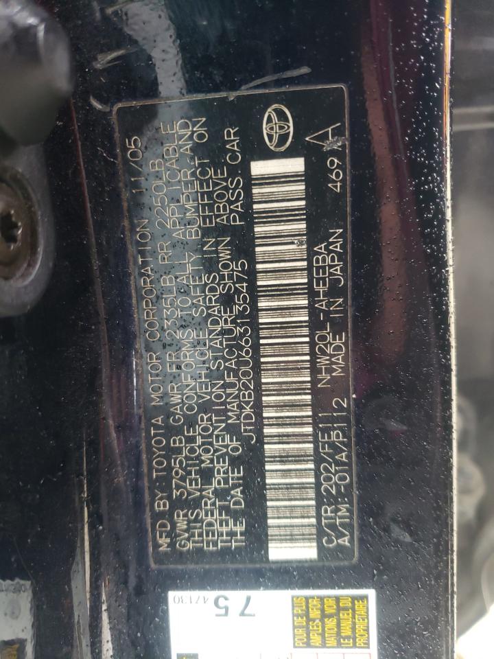 2006 Toyota Prius VIN: JTDKB20U663135475 Lot: 80003575