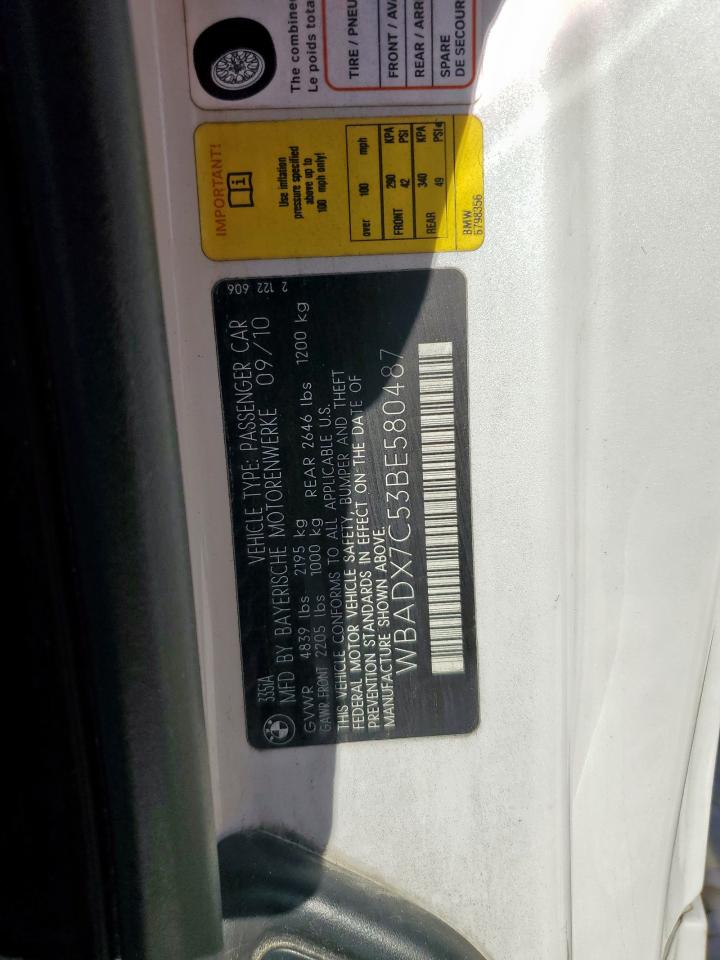 2011 BMW 335 I VIN: WBADX7C53BE580487 Lot: 84443915