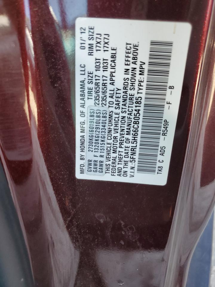 2012 Honda Odyssey Exl VIN: 5FNRL5H66CB054185 Lot: 86070655