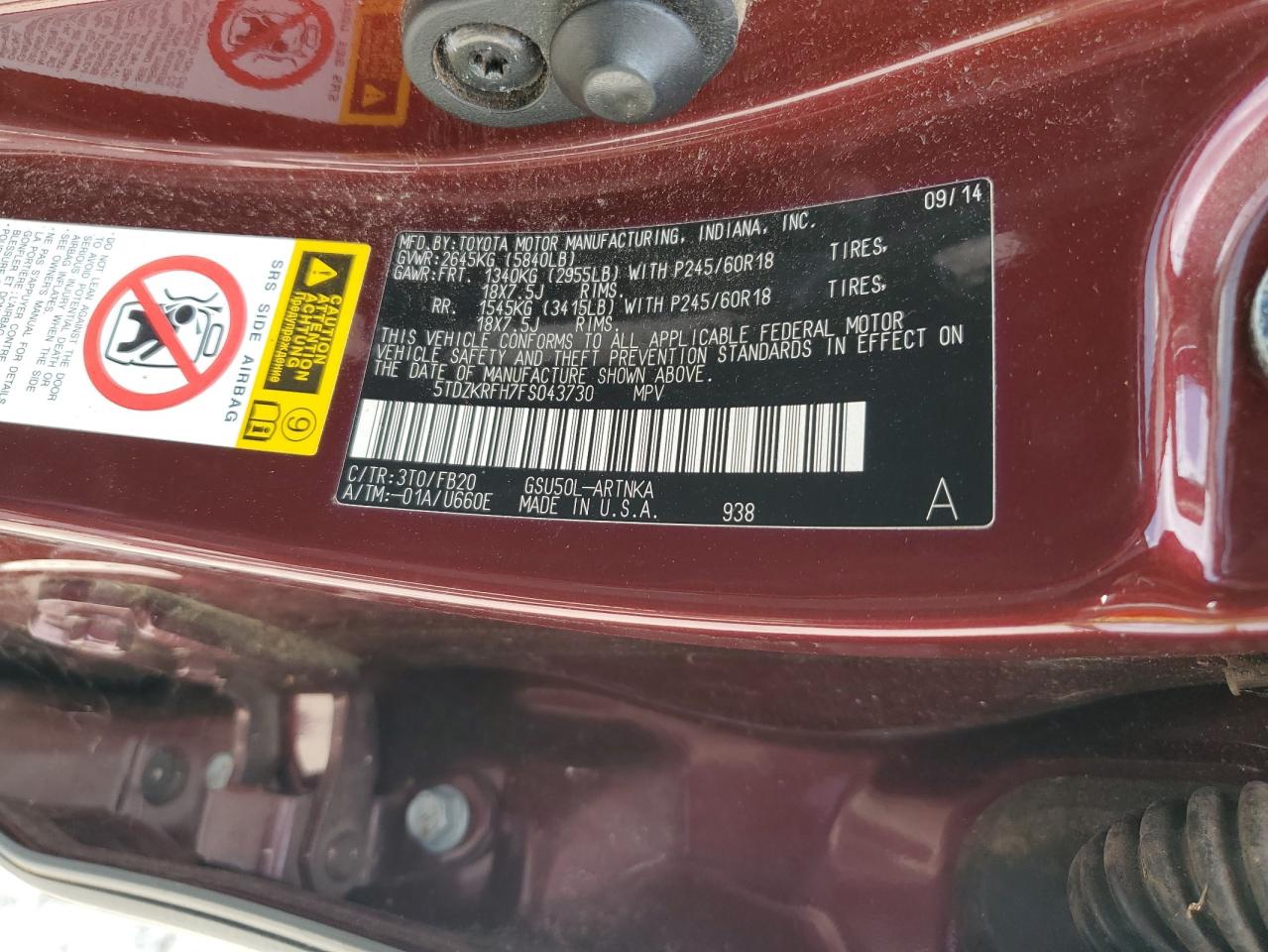 2015 Toyota Highlander Le VIN: 5TDZKRFH7FS043730 Lot: 81022855