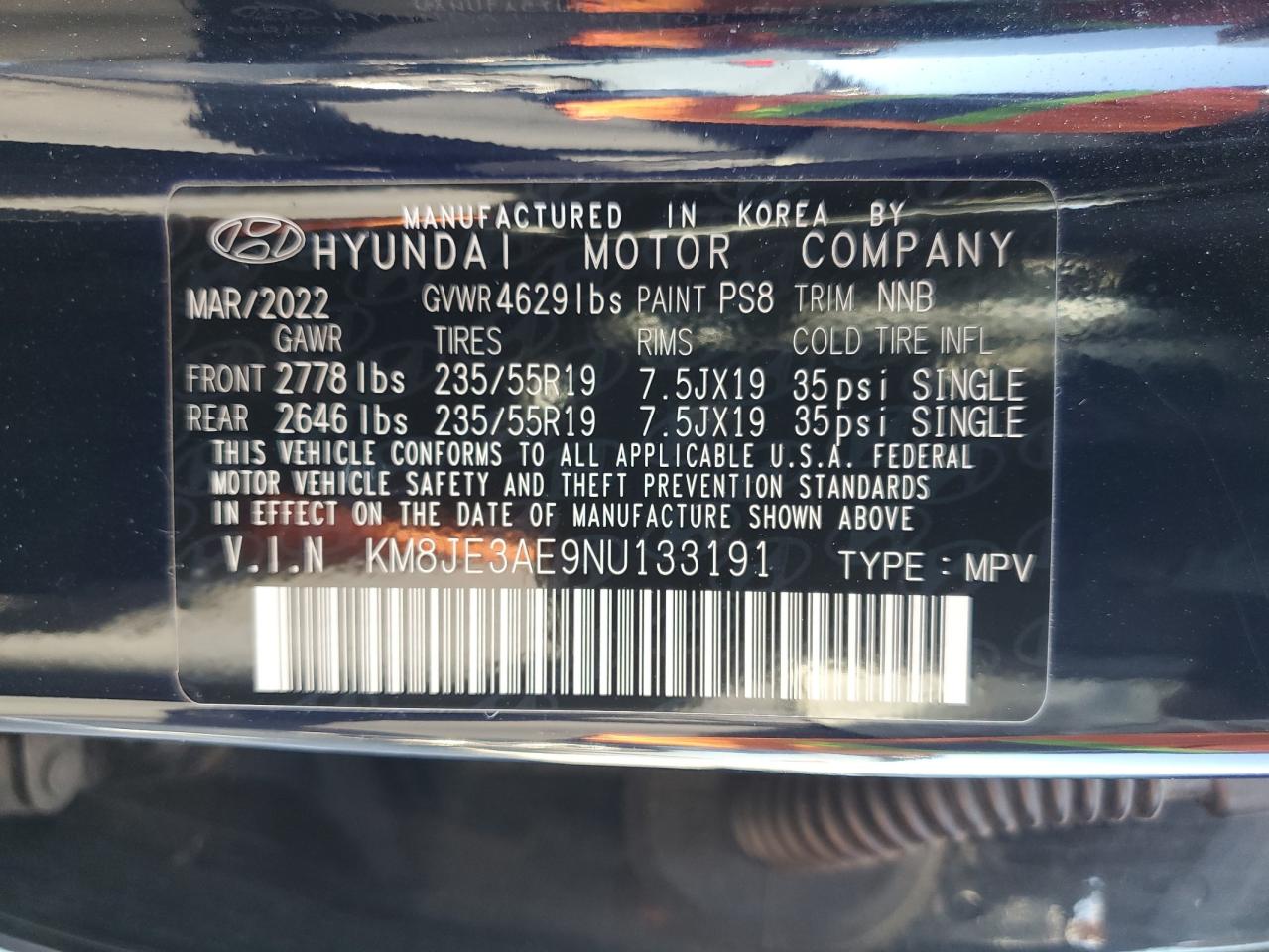 2022 Hyundai Tucson Limited VIN: KM8JE3AE9NU133191 Lot: 82132785