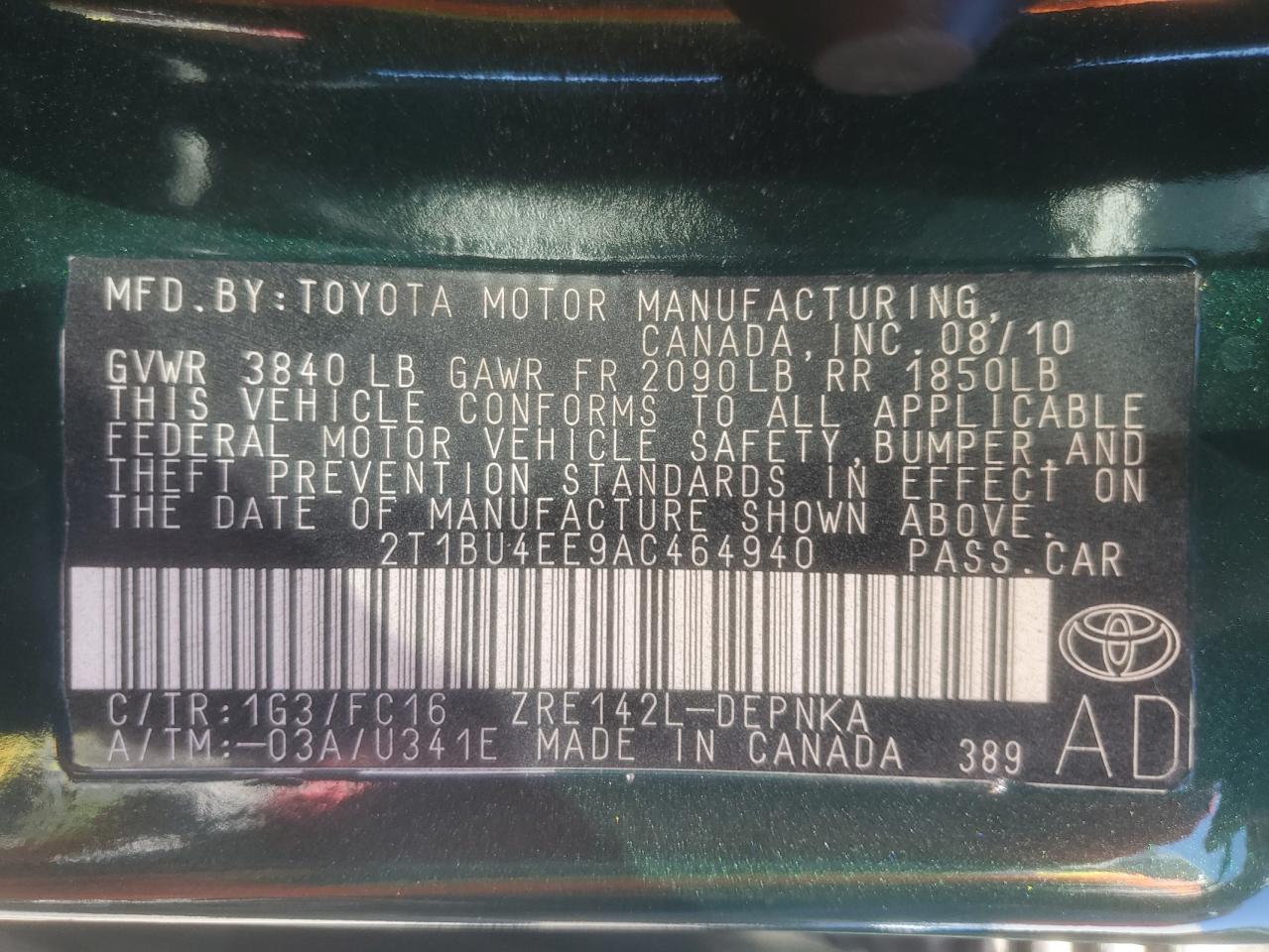 2010 Toyota Corolla Base VIN: 2T1BU4EE9AC464940 Lot: 81691525