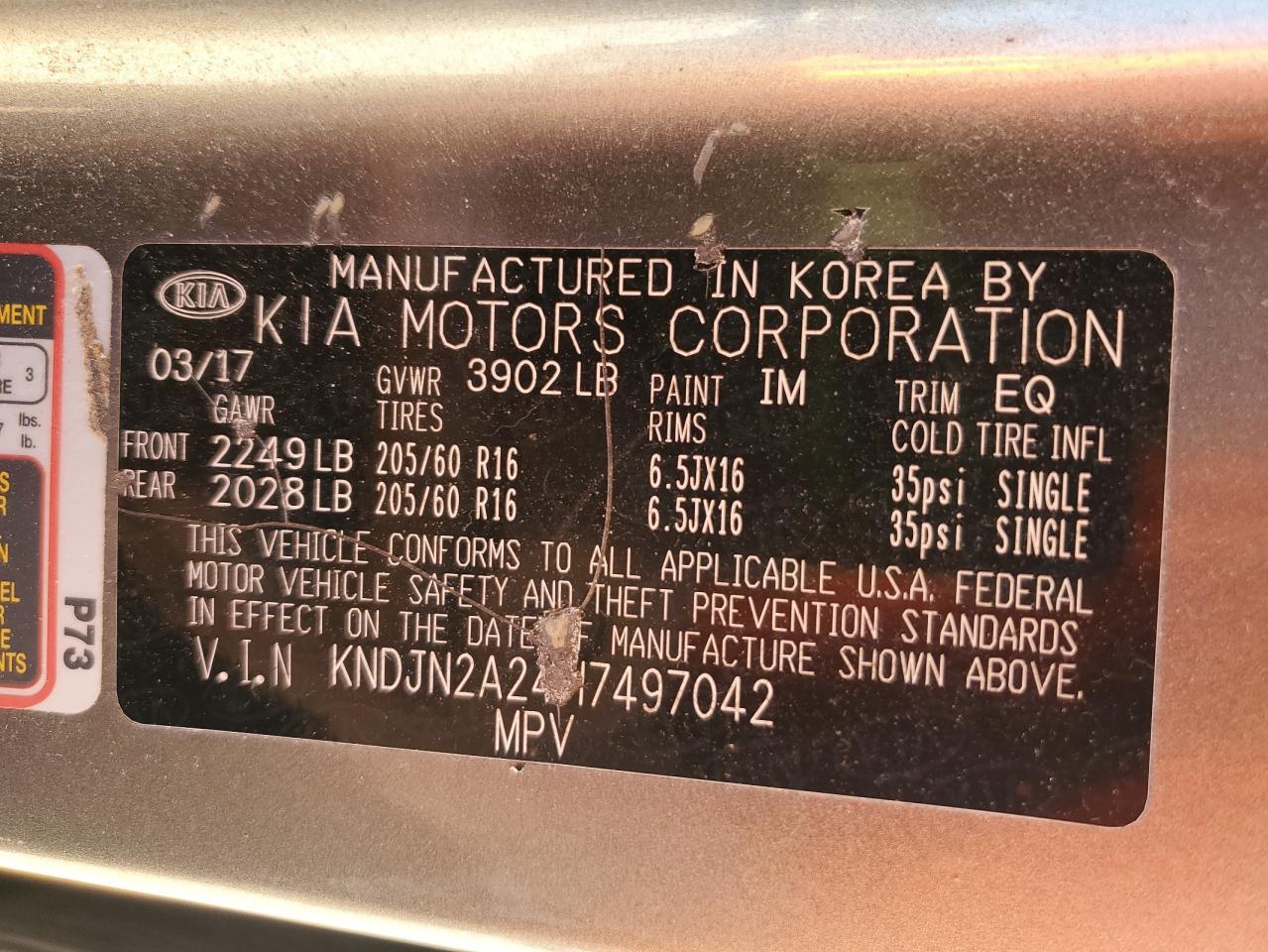 2017 Kia Soul VIN: KNDJN2A24H7497042 Lot: 81018485