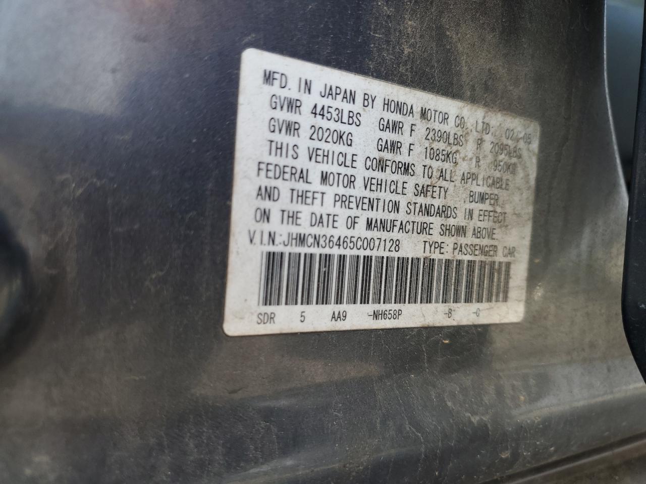 2005 Honda Accord Hybrid VIN: JHMCN36465C007128 Lot: 83785085