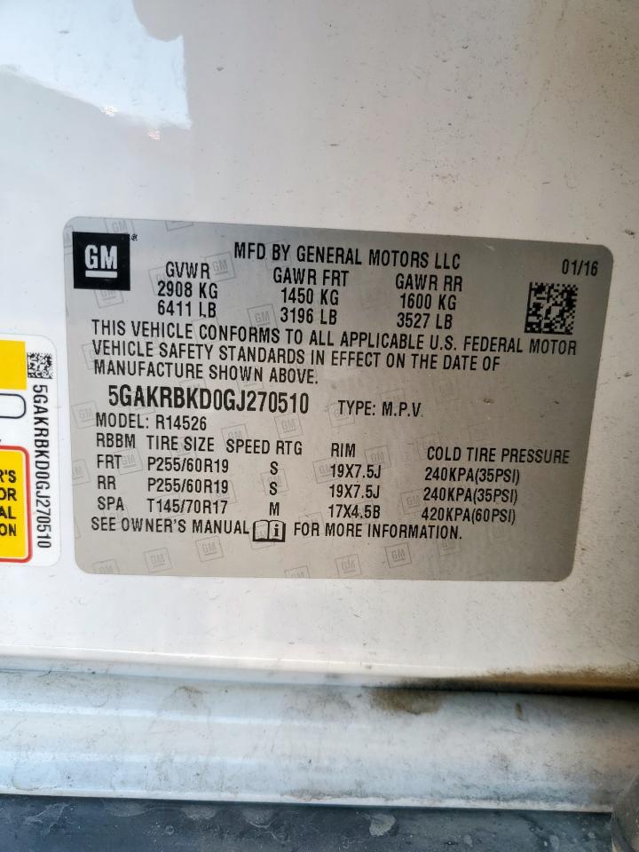 2016 Buick Enclave VIN: 5GAKRBKD0GJ270510 Lot: 71625435