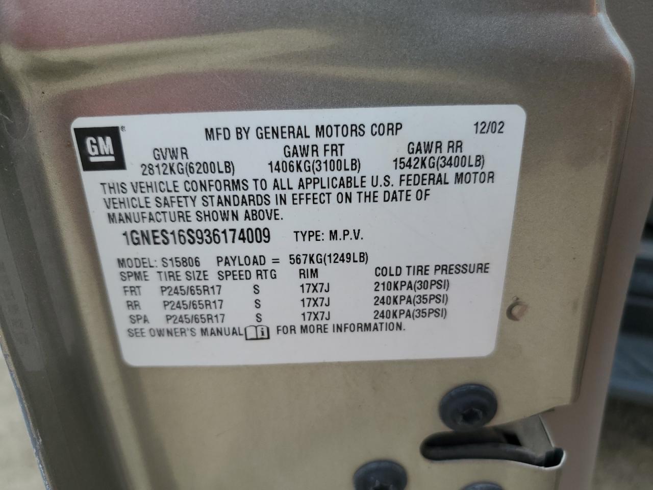 2003 Chevrolet Trailblazer Ext VIN: 1GNES16S936174009 Lot: 80698635