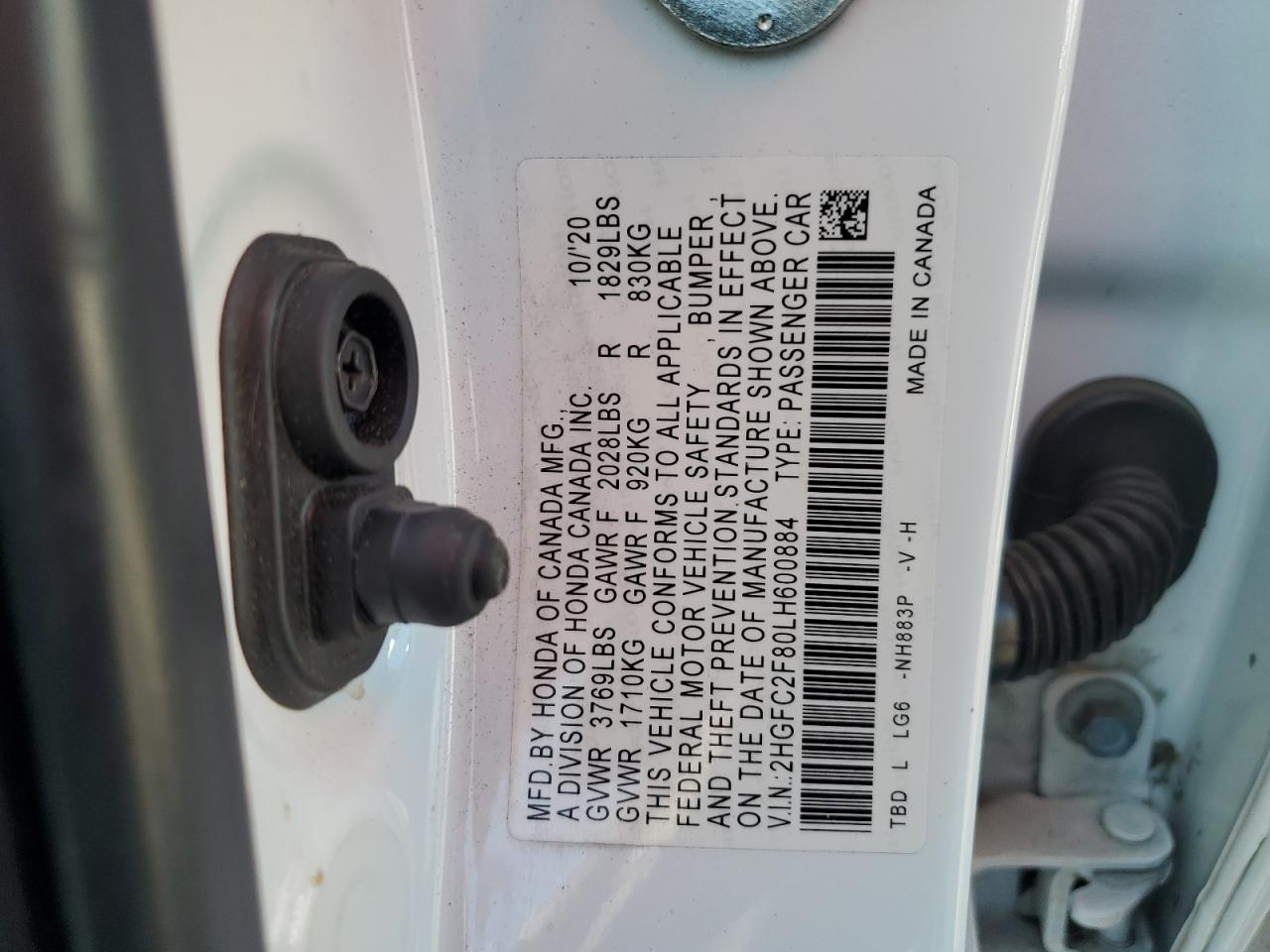 2020 Honda Civic Sport VIN: 2HGFC2F80LH600884 Lot: 71695325