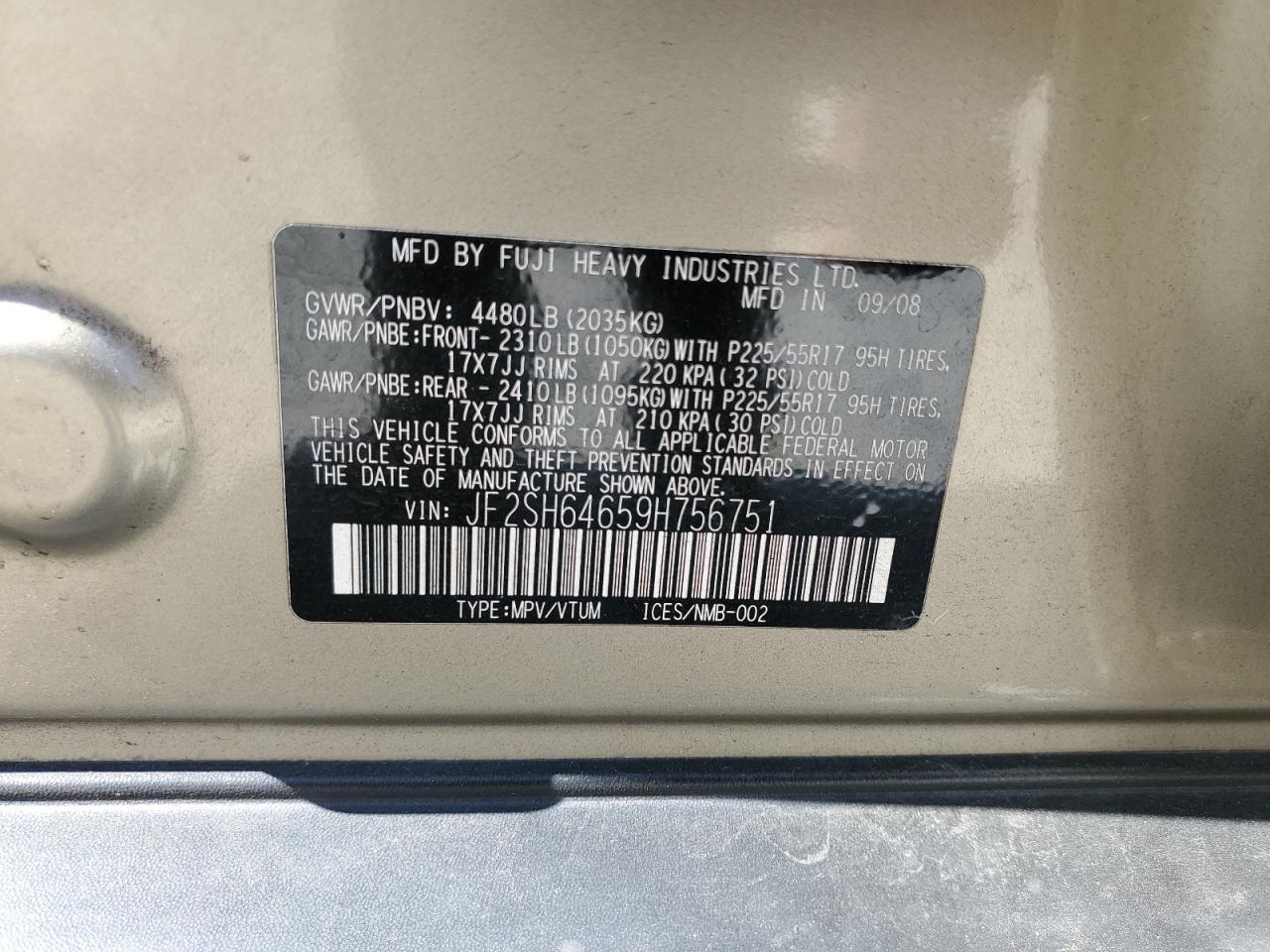 2009 Subaru Forester 2.5X Limited VIN: JF2SH64659H756751 Lot: 80049475