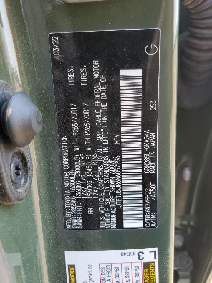 2022 Toyota 4Runner Trail VIN: JTETU5JR6N6057296 Lot: 71720055