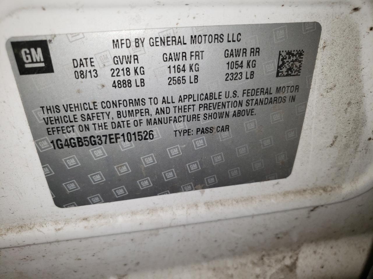 2014 Buick Lacrosse VIN: 1G4GB5G37EF101526 Lot: 80135805