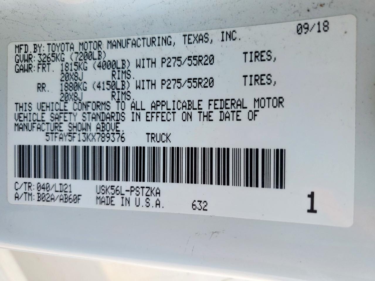 2019 Toyota Tundra Crewmax 1794 VIN: 5TFAY5F13KX789376 Lot: 71436275