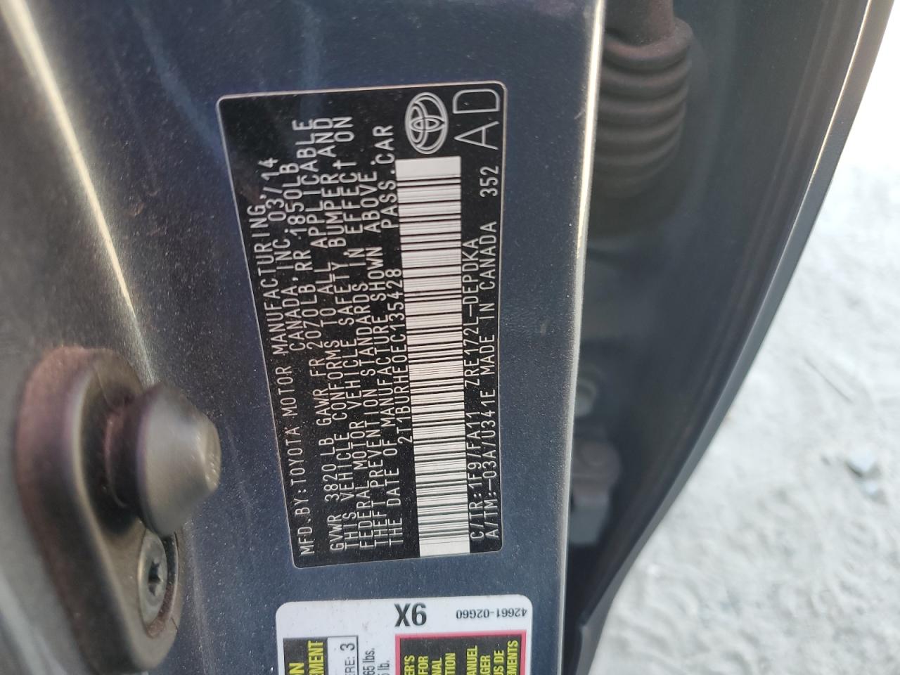 2014 Toyota Corolla L VIN: 2T1BURHE0EC135428 Lot: 83940965