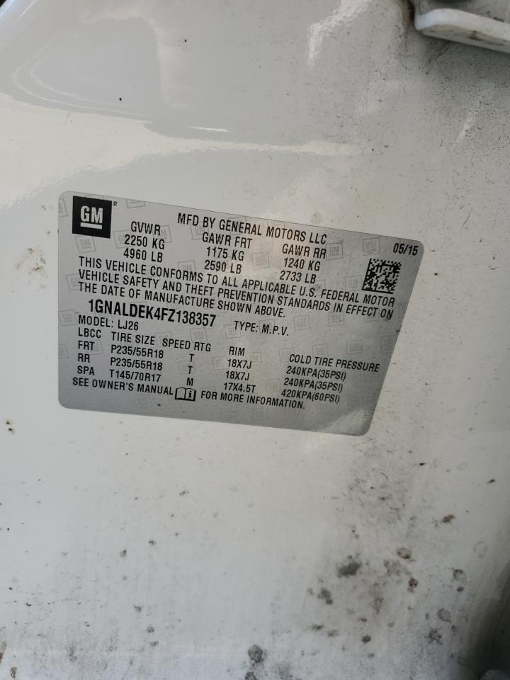 2015 Chevrolet Equinox Ltz VIN: 1GNALDEK4FZ138357 Lot: 80089965