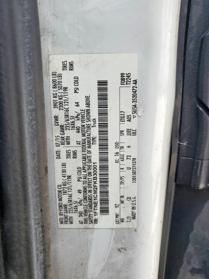 2015 Ford Transit Cargo Van T- VIN: 1FTNE1CM2FKB30001 Lot: 81146215