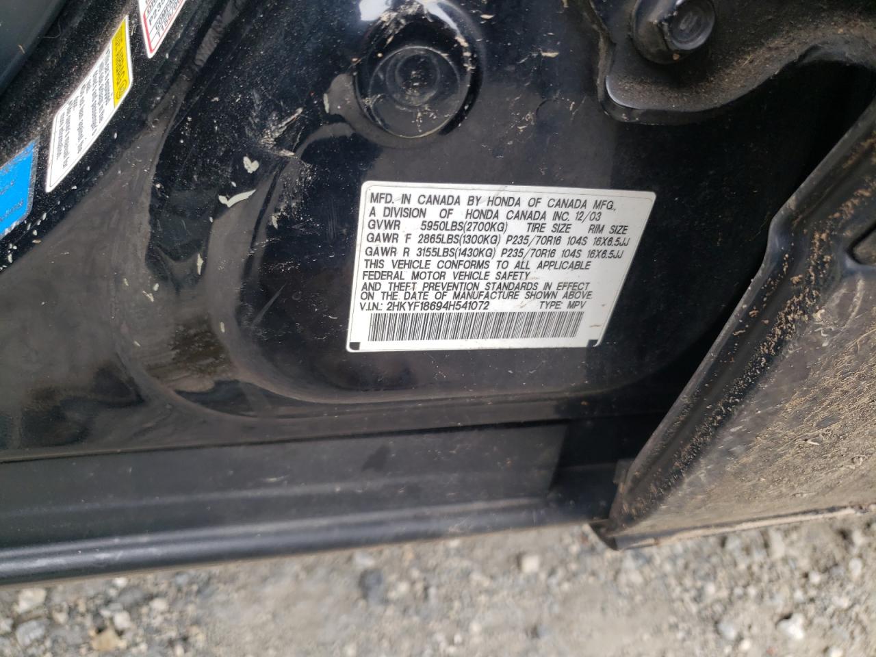 2004 Honda Pilot Exl VIN: 2HKYF18694H541072 Lot: 81525325