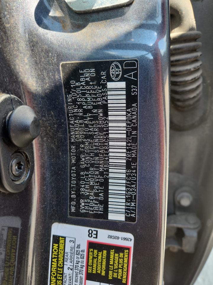 2010 Toyota Corolla Base VIN: 2T1BU4EE8AC511052 Lot: 71415055