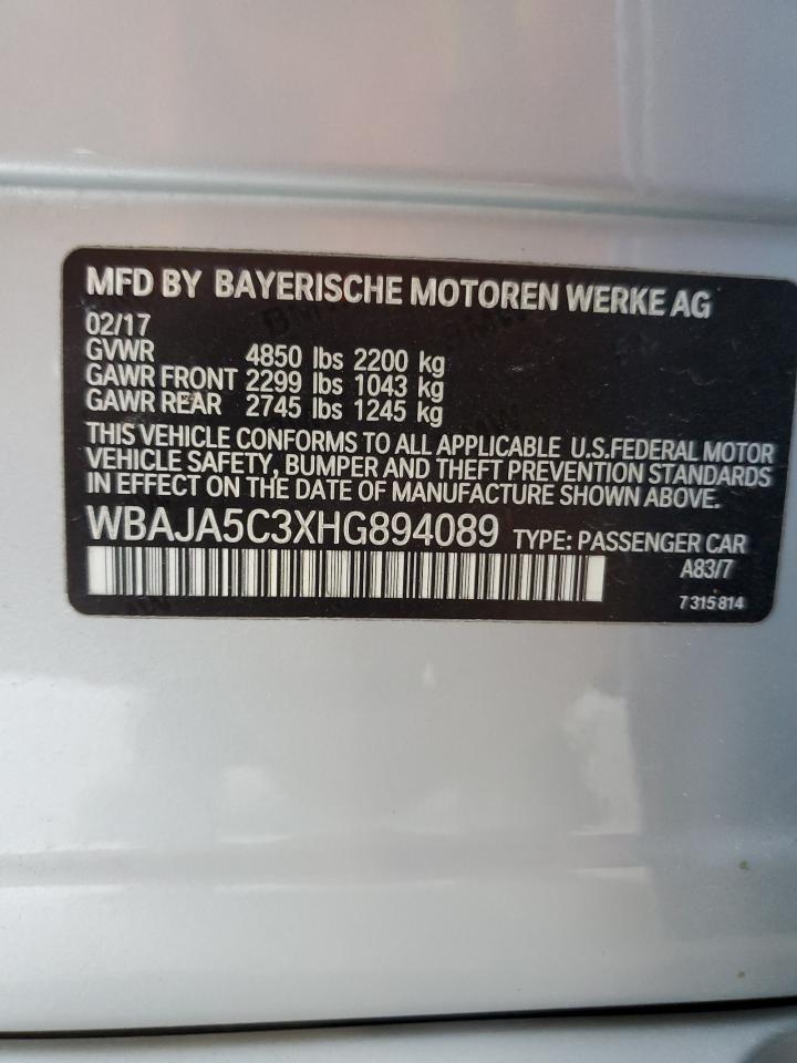 2017 BMW 530 I VIN: WBAJA5C3XHG894089 Lot: 71890445