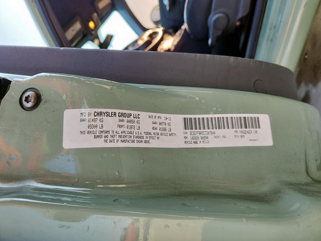 2012 Fiat 500 Sport VIN: 3C3CFFBR3CT207844 Lot: 71871055